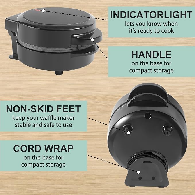 Mini Waffles Maker, Small Snowflake Waffle Irons Non-stick, Breakfast Belgian Waffles, Mini Waffle Iron Make Waffle in Minutes, Portable Pancake Maker Machine for Kid, Easy to Clean, 5 Inches Wide