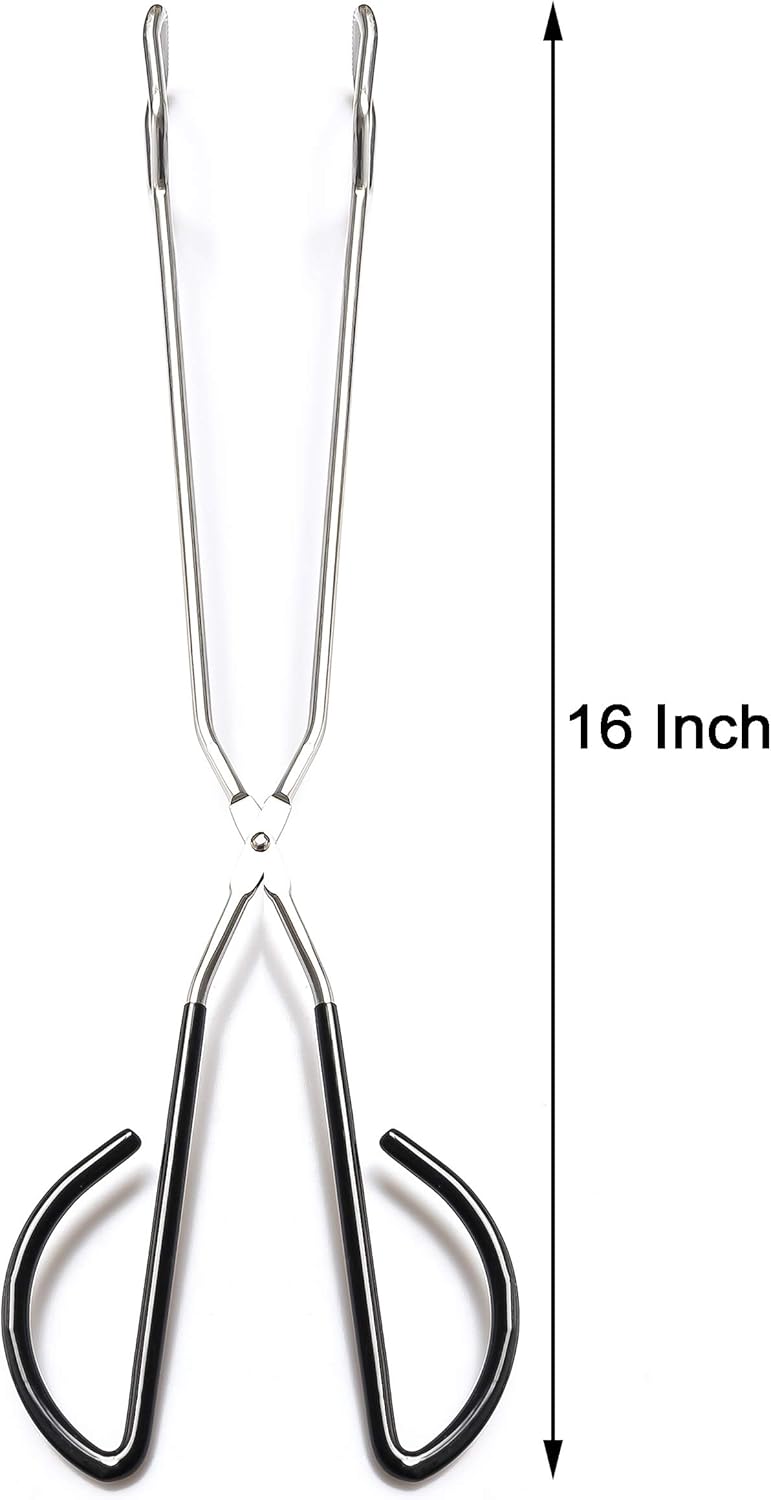 2Pcs 16 Inch Extra Long Stainless Steel Kitchen Scissor Tongs, Non-Slip Comfortable Red Grip, Heat Resistant for BBQ and Cooking