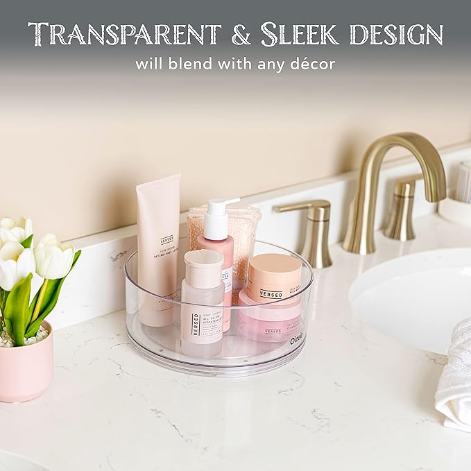 Oizeir Lazy Susan Turntable (2-Pack) - Clear Acrylic, Rotates 360 Degrees, Easily Organize Your Fridge, Cabinet or Counter - Carousel Storage for Food, Spices, Cosmetics