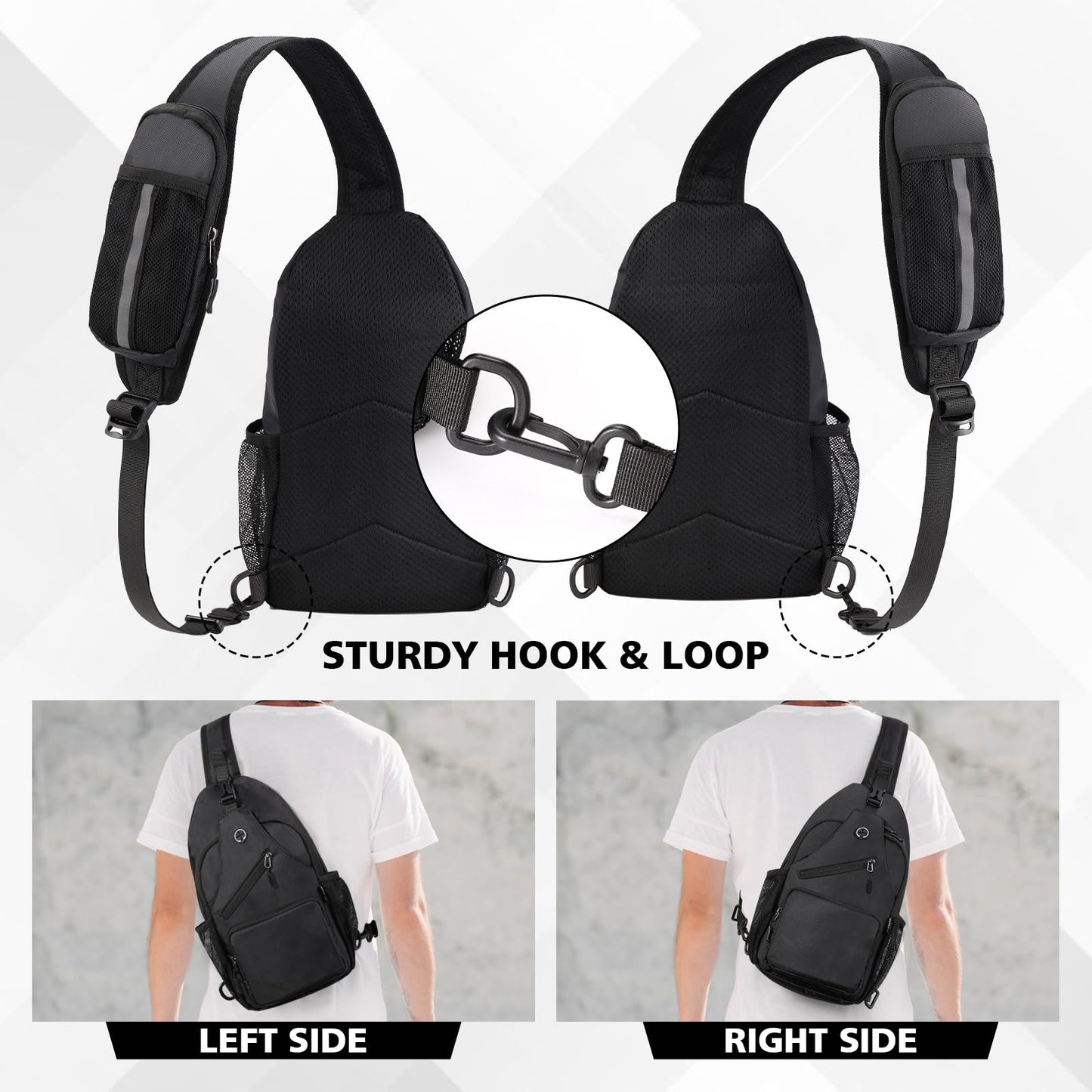 Javolto Sling Bag for men Crossbody Shoulder Backpack Chest Bag Travel Hiking Daypack-Black