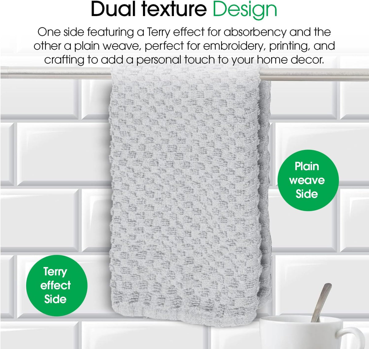 DG Collections Ash Grey Kitchen Towels - 100% Cotton Terry Tea Towels for Cleaning, Drying, and Highly Absorbent Kitchen Dish Cloth for Bar Cleaning - 8 Pack - 15 x 25 Inches