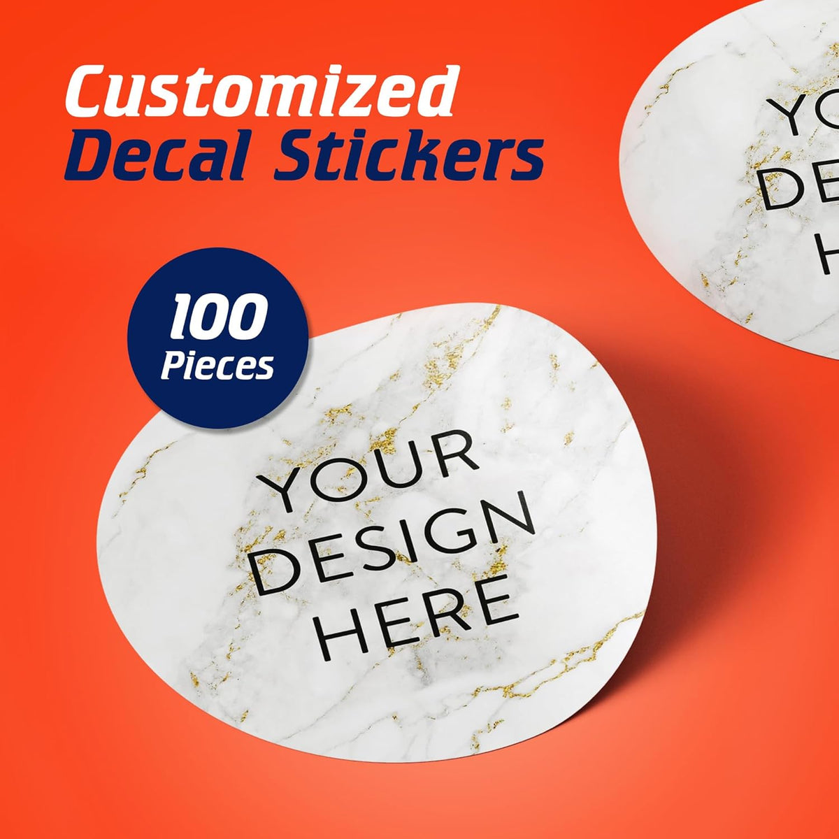 100 Custom Vinyl Stickers - Upload Your own Image, Text, Design, Logo - Personalized Logo Labels for Handmade, Packaging, Bottle, Jars, Candle, Brand Stickers (Gold Marble, 6x6)