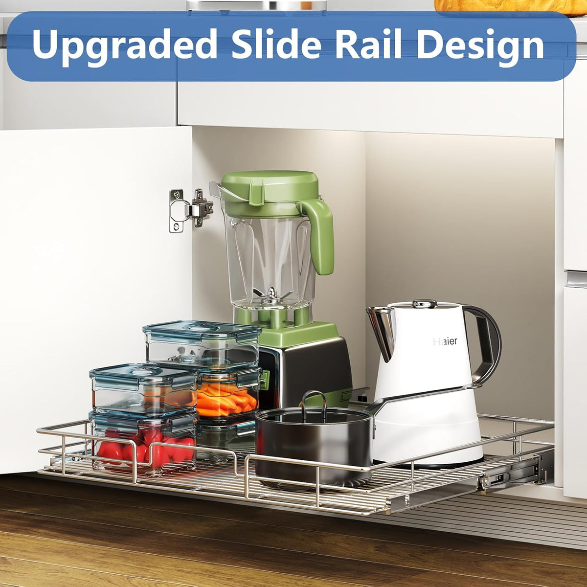 ROOMTEC Pull Out Cabinet Organizer, Slide Out Shelves 31" W x 21" D, Heavy Duty Kitchen Cabinet Organizers, Neutral