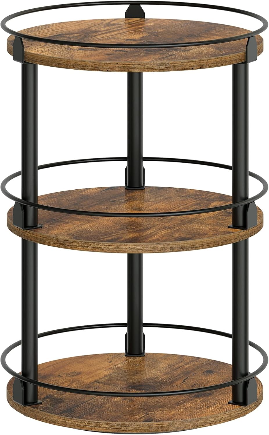 3-Tier Lazy Susan Organizer, Rotating Spice Rack, Spinning Organizer, Industrial Turntable Spice Rack Organizer for Cabinet, Kitchen Countertop, Pantry, Rustic Brown and Black SR23BR