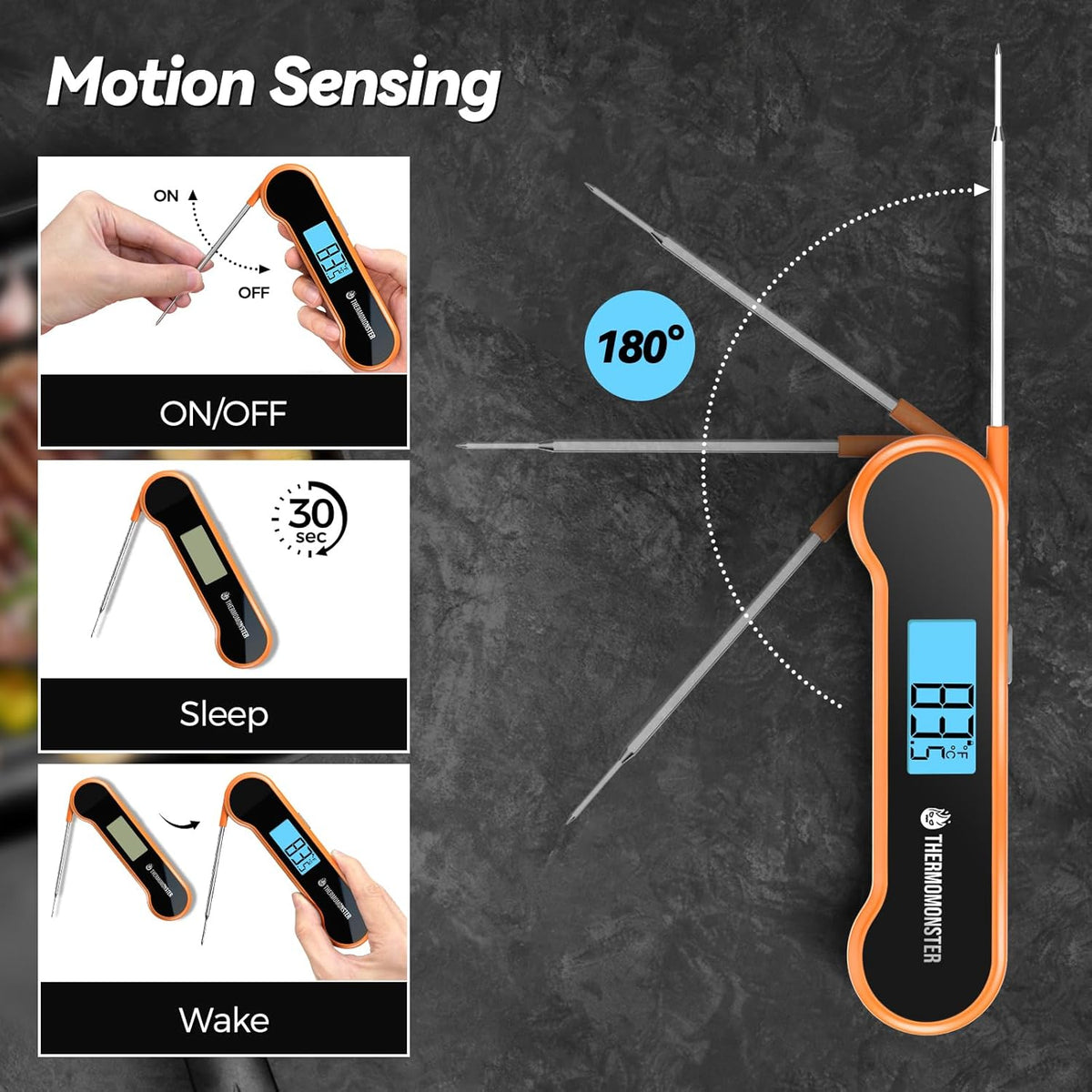 0.5 Sec Instant Read Meat Thermometer Digital with ±0.5℉ Precision, Food Thermometer for Cooking Kitchen Gadgets, Oven Grill Candy BBQ Essentials Accessories, Gifts for Him Dad Men Birthday, Orange