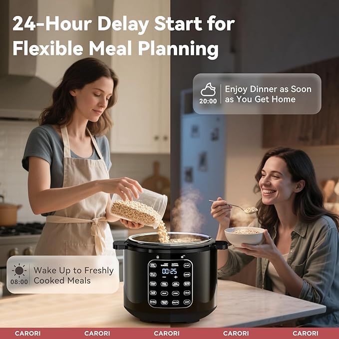 CARORI 9-in-1 Electric Pressure Cooker 6 Qt, Dual Inner Pots, Stainless Steel Pot and Non-Stick Pot, 12 Preset Cooking Programs with IMD Touchscreen, Safe Vent, Slow Cook, Rice Cook, Steam, Black