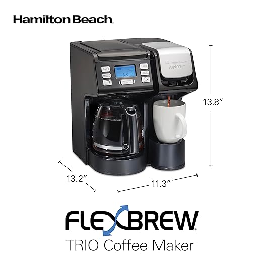 Hamilton Beach FlexBrew Trio 2-Way Coffee Maker, Compatible with K-Cup Pods or Grounds, Combo, Single Serve & Full 12c Pot, Black - Fast Brewing (49902JN)