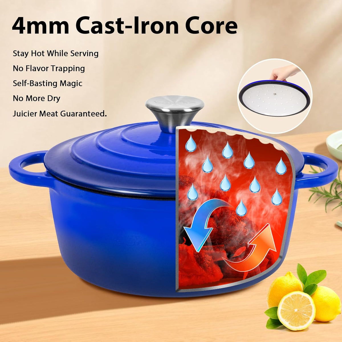 Romswi Enameled Cast Iron Dutch Oven Set - 3qt & 5.5qt Dual Combo - 7-Layer Professional Grade Dutch oven pot with lid - Oven Safe for Braising, Stews, Roasting, Bread Baking - Blue Bread Dutch Oven