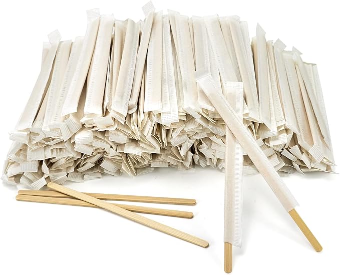 500Pcs Bamboo Coffee Stirrers Individually Wrapped – Coffee Stir Sticks 5.5 Inch, Stir Sticks For Coffee Bar, Disposable Stir Sticks for Coffee and Cocktail
