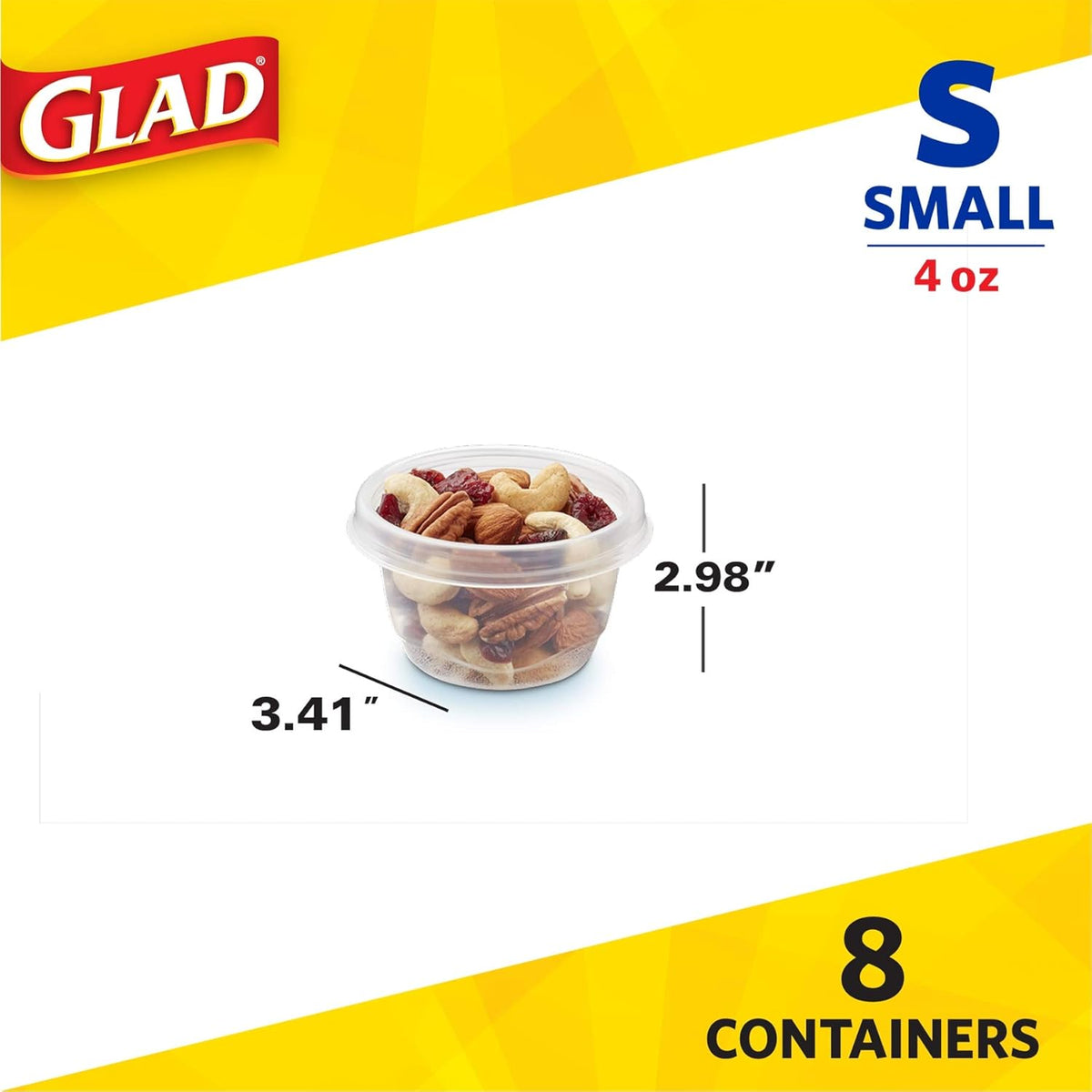Glad GladWare Mini Round Food Storage Containers - Small Meal Container Holds up to 4 Ounces of Food - Lock Tight Seal, 8 Count - 12 Pack