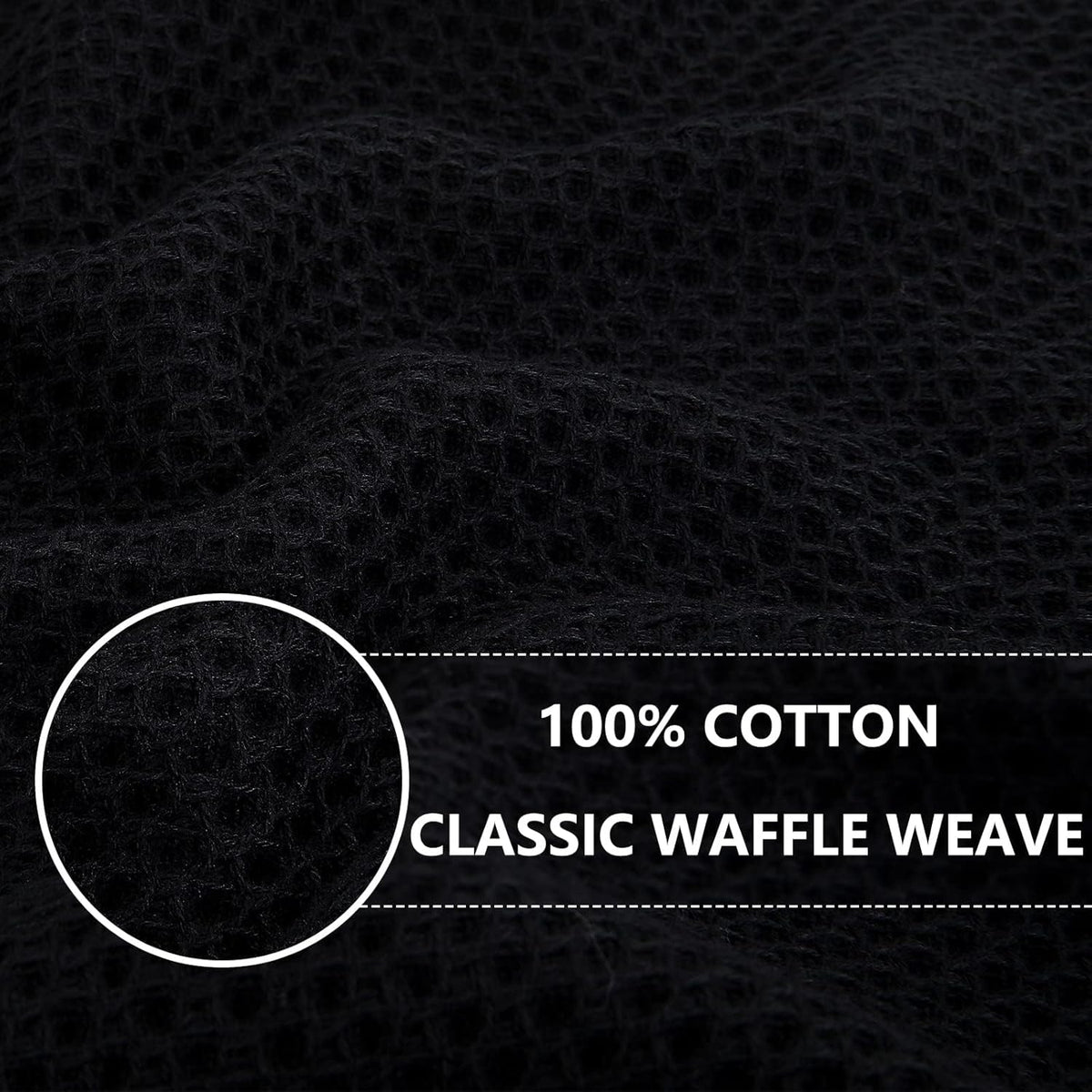 Homaxy 100% Cotton Oversized Waffle Weave Kitchen Dish Towels, Ultra Soft Absorbent Quick Drying Cleaning Towel, 20 x 28 Inches, 8-Pack, Black