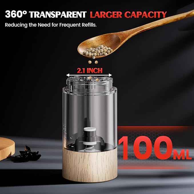 Electric Salt and Pepper Grinder Set Automatic Battery Pepper Mill Shakers Adjustable Coarseness Upgraded Larger Capacity with Led Home and Kitchen Appliances Birthday Gifts for Women Mom