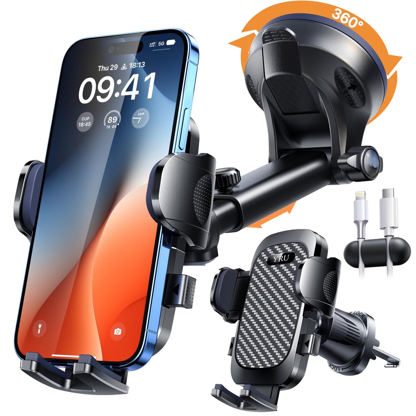 YRU True Military-Grade 360°Rotation Suction 2026 Ultimate Car Phone Holder