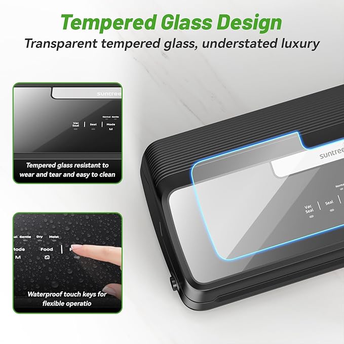 Vacuum Sealer Machine, 90Kpa 7-IN-1 Vacuum Sealer for Food Dry/Moist/Gentle Mode with Build-in Cutter and Storage, Food Vacuum Sealer Machine Tempered Glass Panel with Vacuum Bags, Vaccum Hose