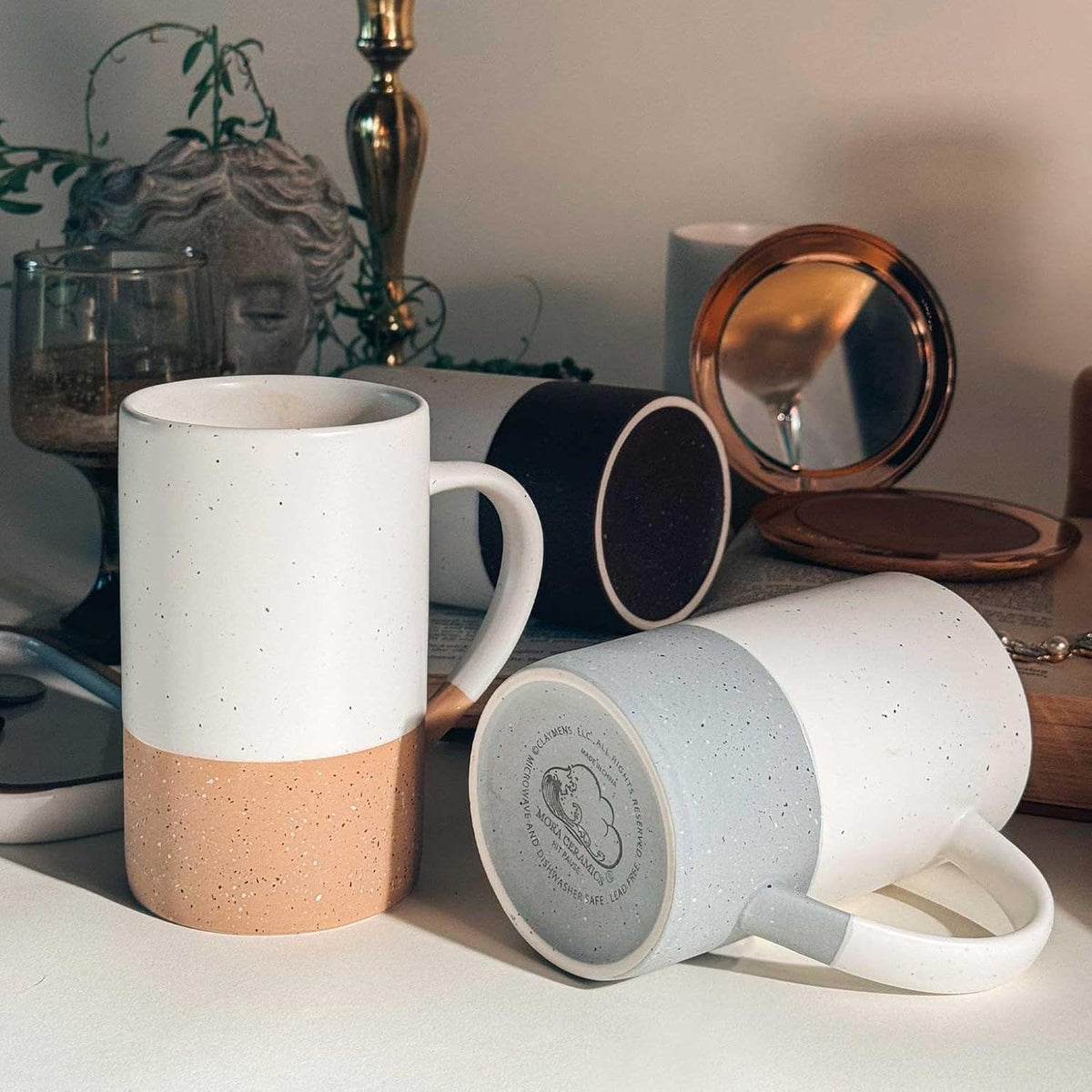 Mora Ceramics 12oz Coffee Mug Set of 4 - Ceramic Tea Cups with Handle - Microwave and Dishwasher Safe, Perfect For Cup or Mug Lovers - Rustic Matte Glaze, Modern Design Mugs - Flint