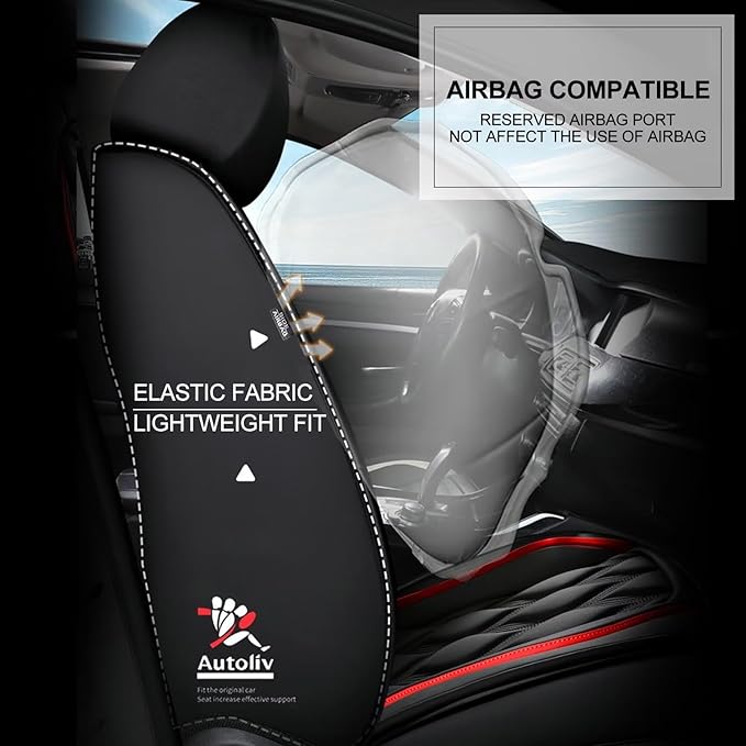 AOMSAZTO Car Seat Cover 2 Front Seat Fit for Subaru Forester 1998-2025 2026 Leather Car Seat Cushion Protector Compatible Airbag Waterproof Automotive Seat Covers Black
