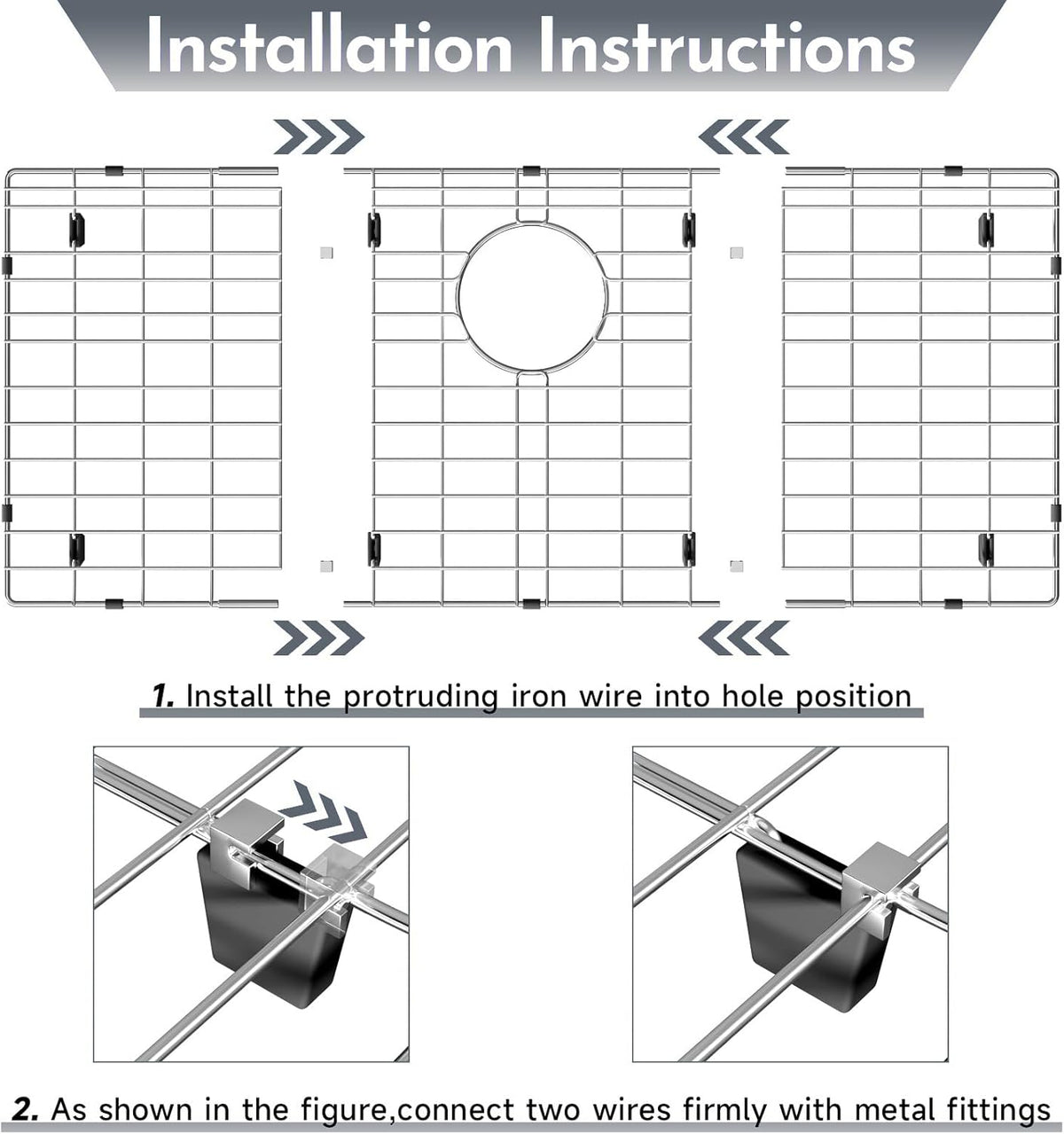 27-9/16" x 14-9/16" Stainless Steel Sink Protector, Sink Protectors for Kitchen Sink, Sink Grid, Sink Grate for Bottom with Rear Drain, Metal Sink Rack for Bottom of Sink with Corner Radius 3/16"