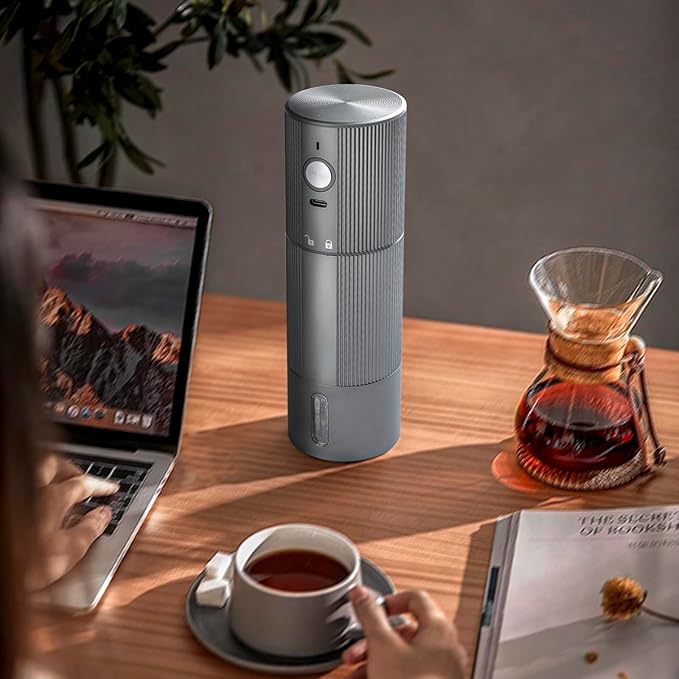 Electric Coffee Grinder Portable Conical Burr Coffee Grinder with 45 Adjustable Settings, Cordless Coffee Burr Grinder for Espresso, Home, Travel, Camping, Office (Silver)