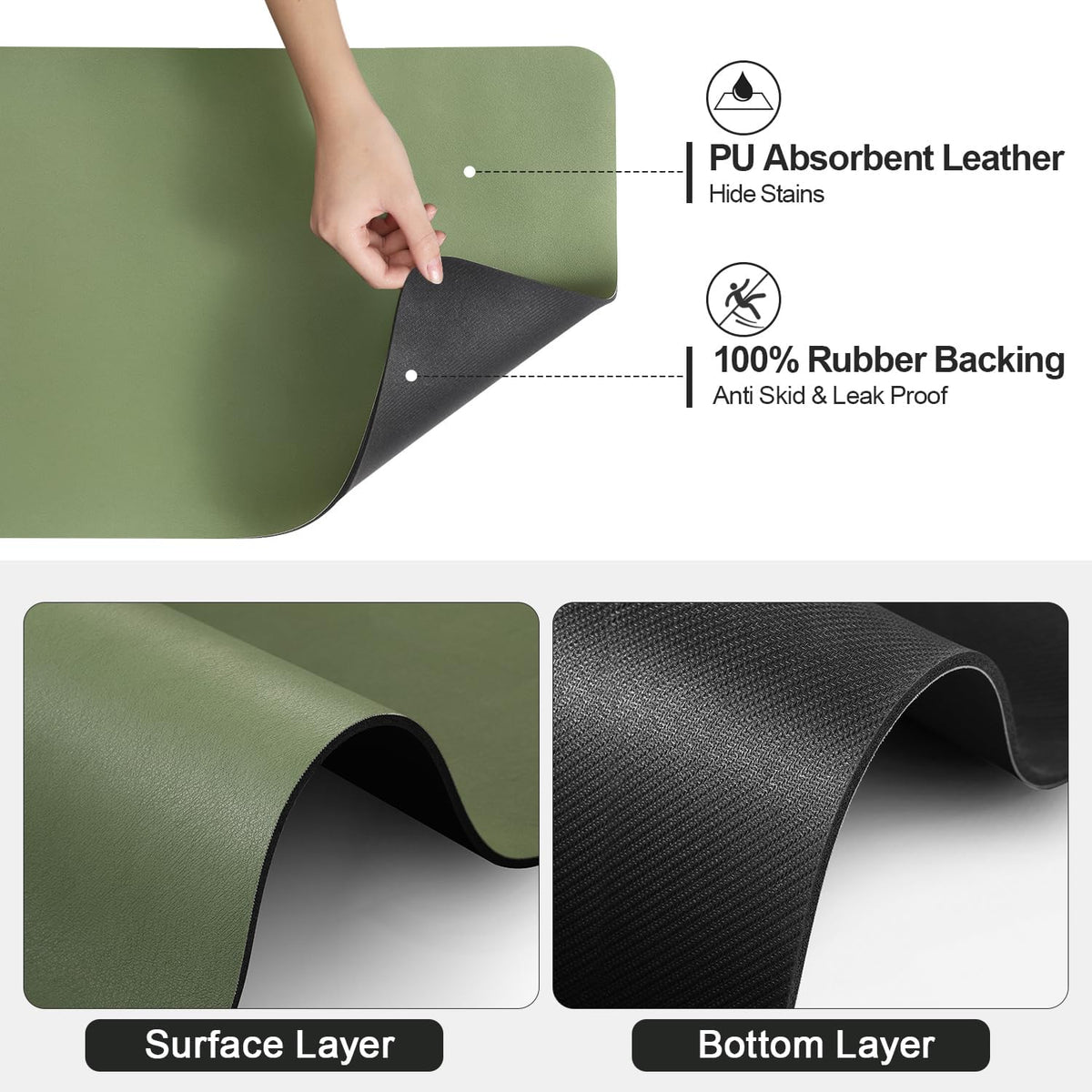 Dish Drying Mat for Kitchen Counter | Coffee Bar Mat for Countertops | Heat Resistant Drainer Mat with Non-slip Rubber Backed | Hide Stain Kitchen Absorbent Draining Mat | Green 16"x24"