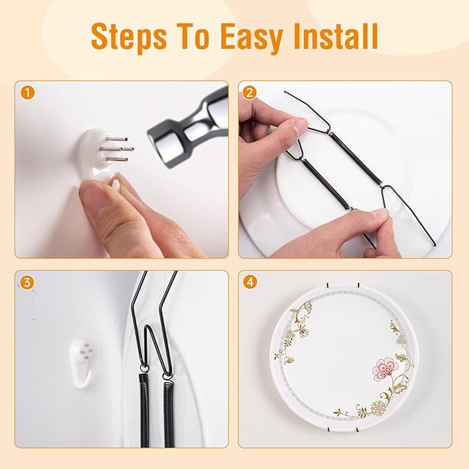 Bilillo 4 Pack Plate Hangers for The Wall, Suitable for 10-14 Inch Decorative Plate,Invisible Heavy Duty Wire Plate Holder with Wall Hooks, Plate Hangers for Displaying Plates, Platter, Dish (Black)