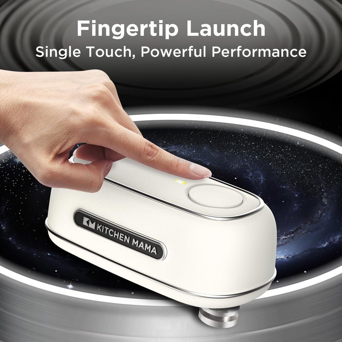 Kitchen Mama Orbit One Rechargeable Electric Can Opener: Hands-free, USB-C Charging, Automatic Stop, Smooth Edge, Safety, Blade for Large Cans, Heavy Duty, Soda and Pop Can, with Storage Box (White)