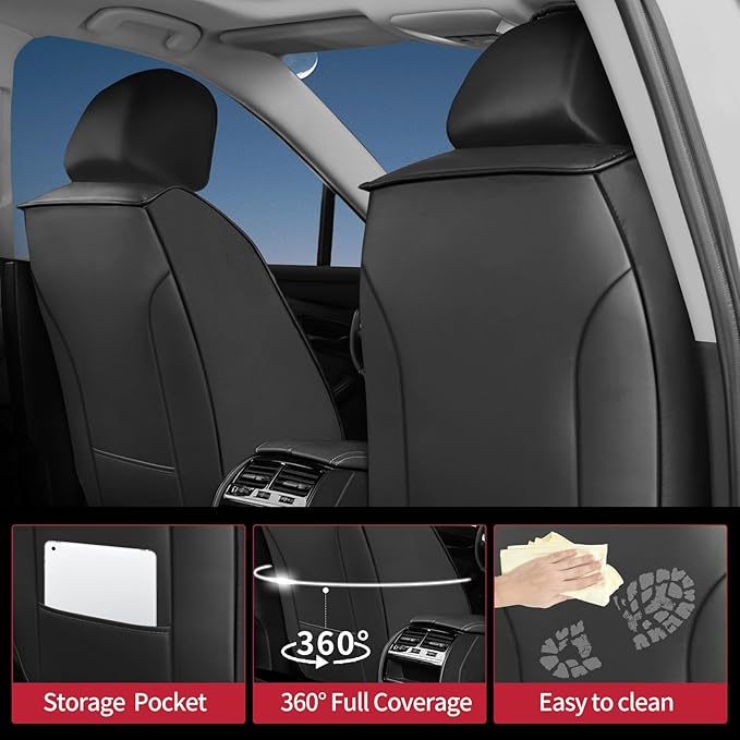 Fit Outback Car Seat Covers for Subaru Outback 2010-2024 2025 2026 - Upgraded Premium Waterproof & Breathable Leather, Airbag Compatible, All-Weather Seat Cushion Protector (Full Set, Black)
