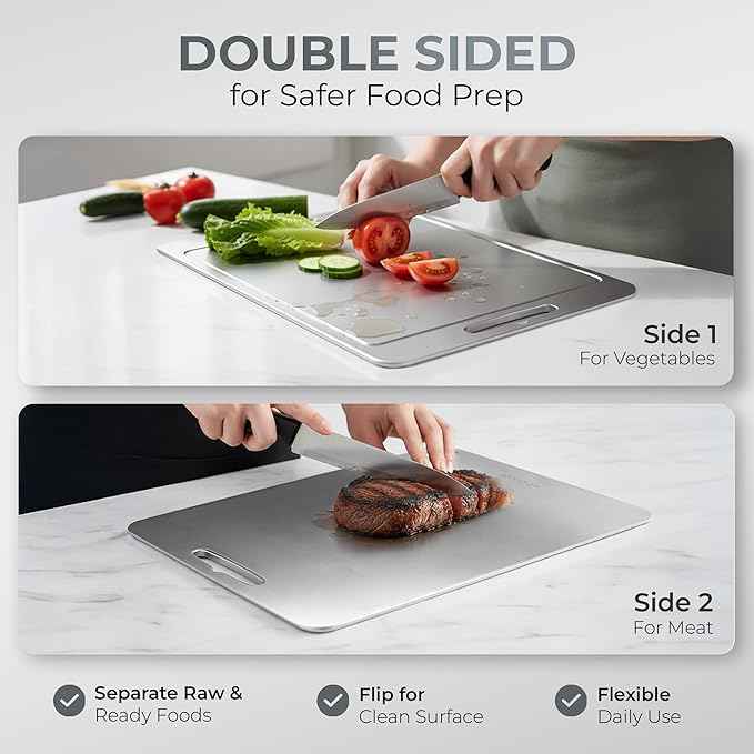 Stainless Steel Cutting Boards For Kitchen - Stainless Steel Cutting Board with Juice Grooves, Double Sided, 3 Pack Sizes, Durable and Clean Chopping Boards for Home or Professional Use