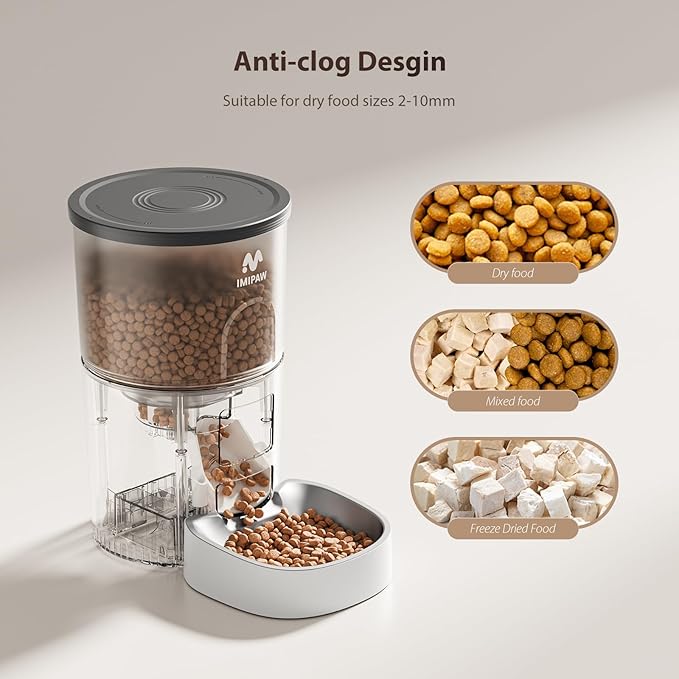 Automatic Cat Feeder, 3L Timed Pet Dry Food Dispenser with Clog-Free Design, Auto Feeder for Cats, 1-6 Meals Per Day,with Stainless Steel