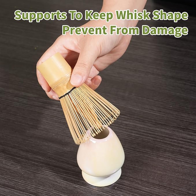 Matcha Whisk Set,Ceramic Matcha Set,Bowl With Spout, Powder Starter Sifter, Ceramic Whisk Holder, 8 pcs Matcha Tea Kit for Matcha Lovers