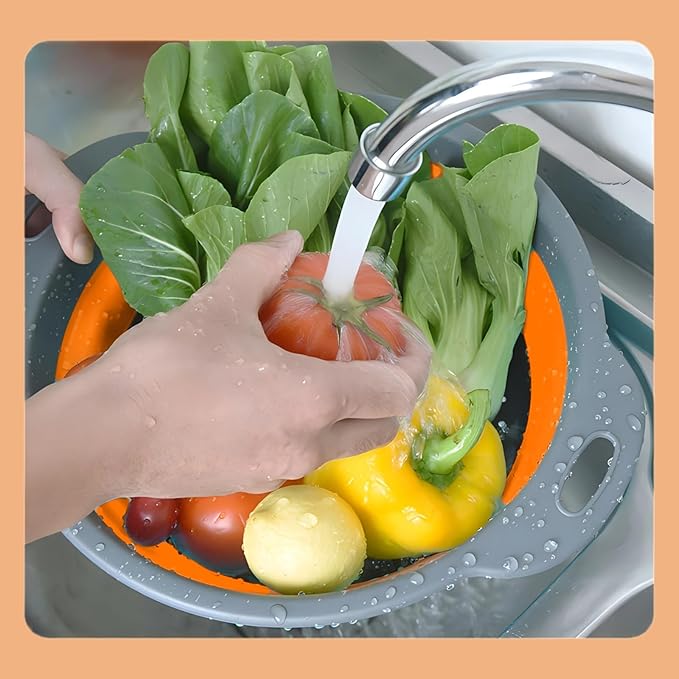 Silicone Colander Collapsible Strainers Set for Kitchen- 2 Pack (3Qt, 4Qt) -Over Home Draining Basket, Food Vegetables & Fruits-Dishwasher Safe, Space Saving Design (Orange)