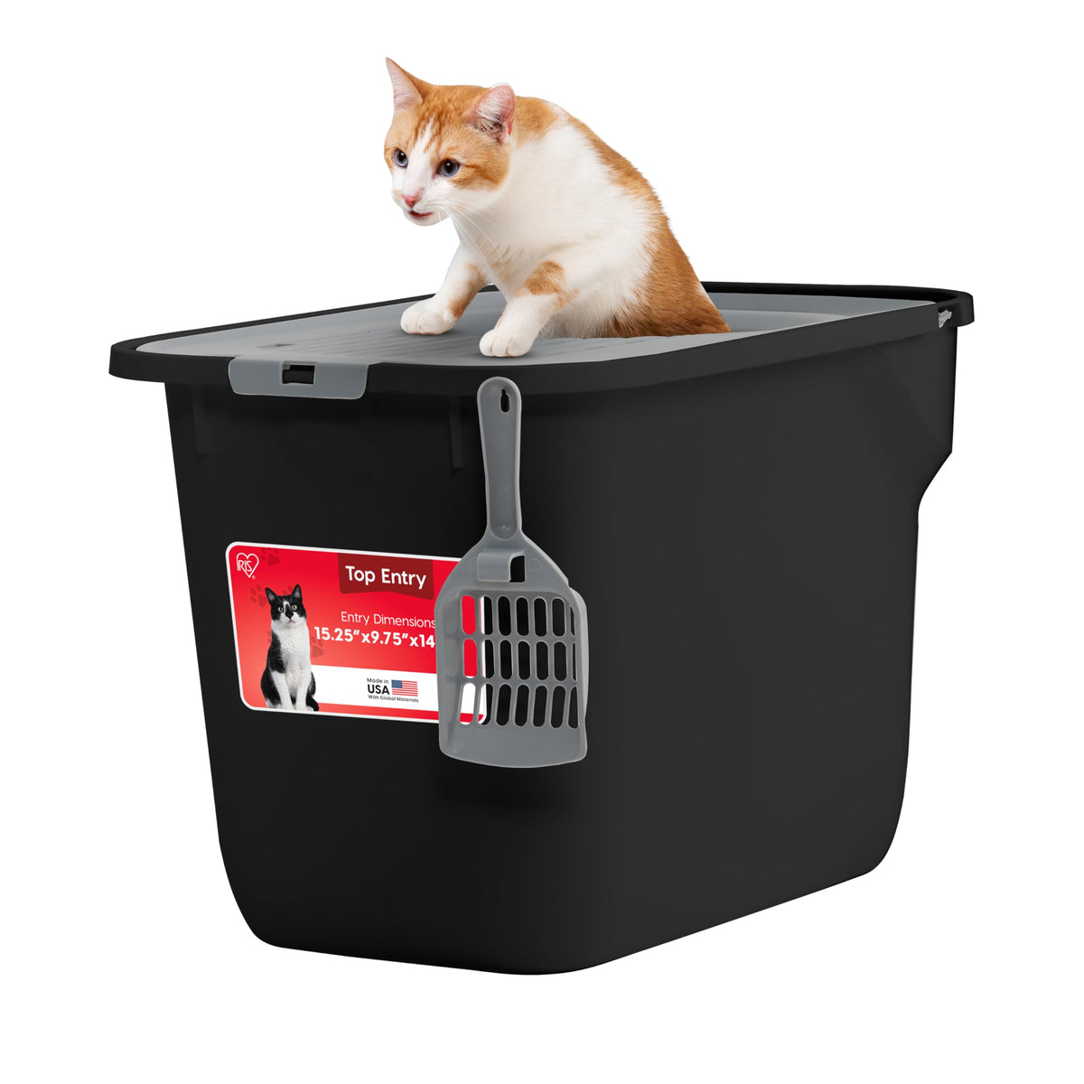 IRIS USA Large Top Entry Cat Litter Box, Hooded Privacy, Black/Gray