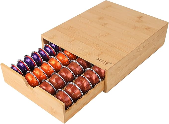 HTB Coffee Pods Storage Drawer for Organizing Nespresso Capsules, Can Be Used In Coffee Station, Kitchen, Home, Office, Holds 40 CoffeePods