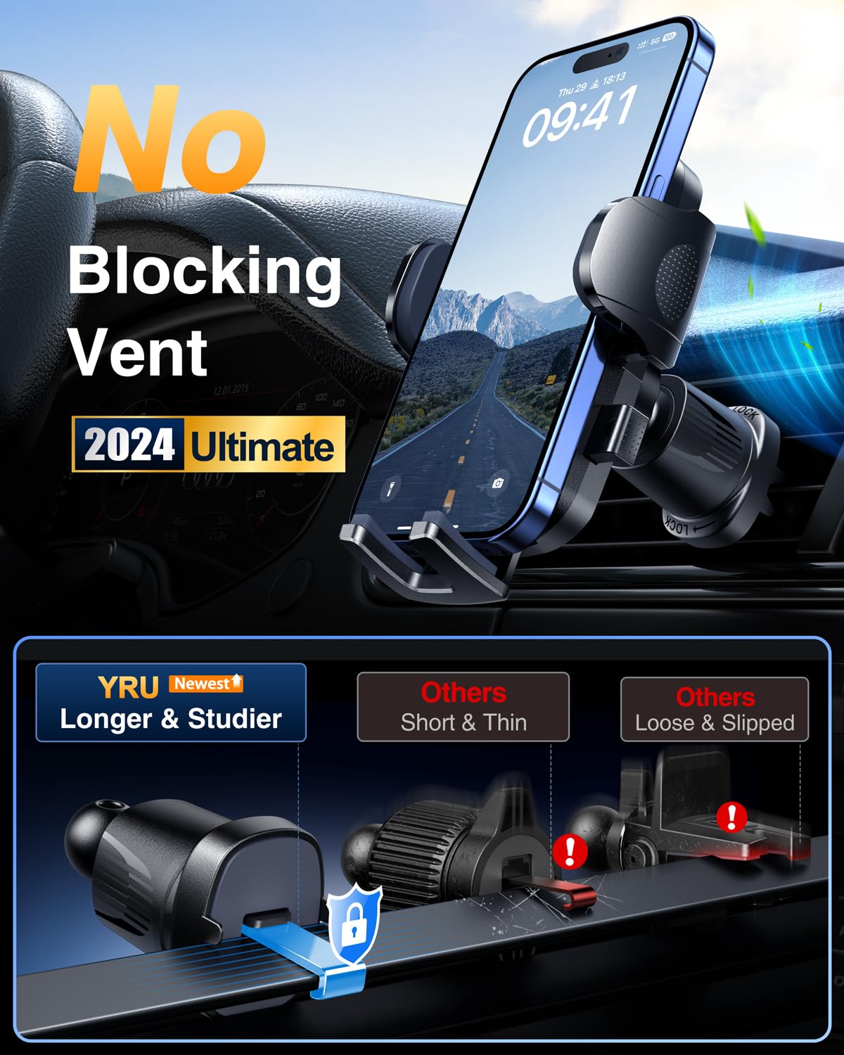 YRU True Military-Grade 360°Rotation Suction 2026 Ultimate Car Phone Holder