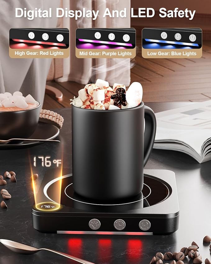 Mug Warmer - 36W Coffee Mug Warmer for Desk with Temperature Display, 2-12Hrs Auto Shut Off, Smart Candle Warmer - Ideal Coffee Gifts Accessories Keep Beverages Coffee Warmer (Black)