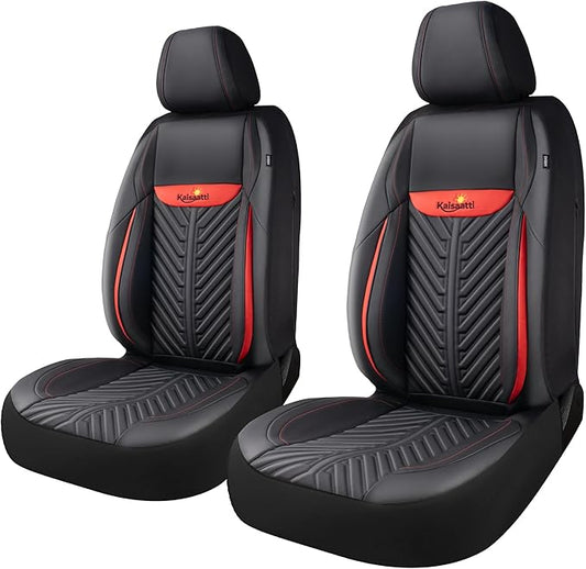 PU Leather Car Seat Covers Front Set – Waterproof seat Cover for Cars，3D Foam Support Automotive seat Covers ，Airbag Compatible, Universal Fit for Cars SUVs Trucks Sedans（Black/Red）