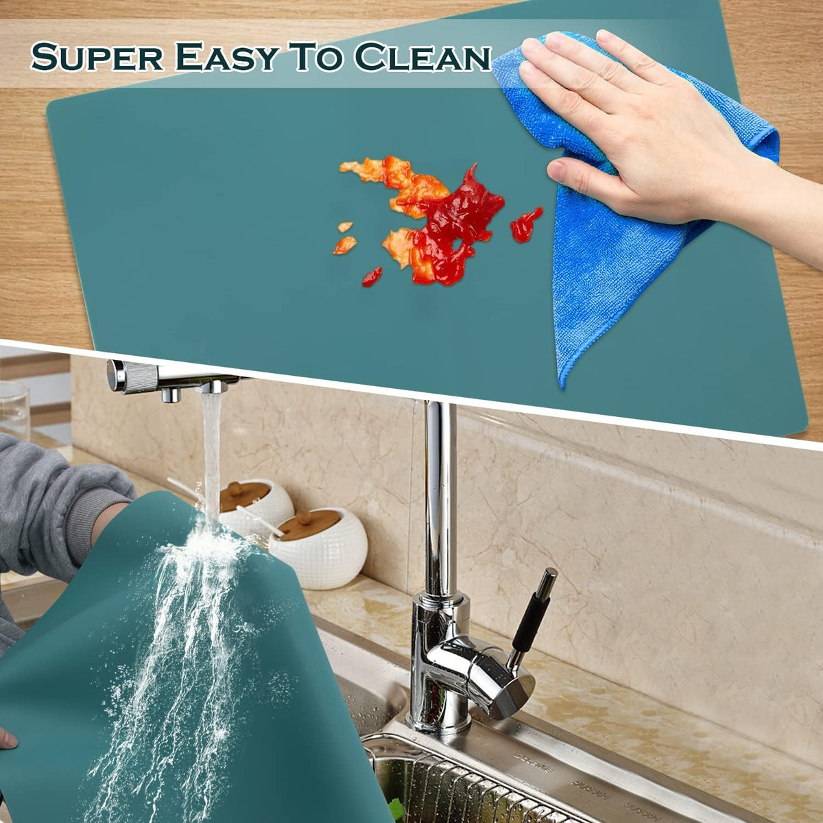 Extra Large Silicone Countertop Mat, Silicone Table Mat Kitchen Counter Protector Nonslip Heat Resistant Desk Mat for Crafts Kids Dinner Placemat Pastry Dough Rolling Mat, Dark Green
