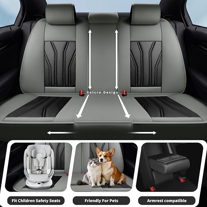 Fit Murano Car Seat Covers Compatible with Nissan Murano 2004-2025 2026 - Full Set Premium Leather， Waterproof Breathable， All-Weather Seat Cushion Protecto&Airbag Compatible （Gray & Black