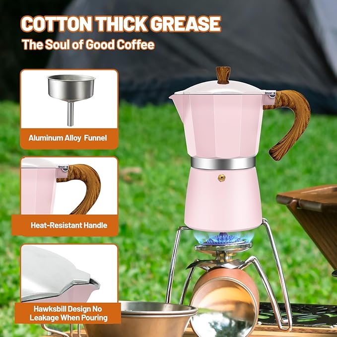 6 Cup Aluminum Espresso Stovetop Moka Pot Express Coffee Maker Percolator Italian Classic Mocha Coffee Machine for Italian and Cuban Cafe Brewing for Home & Camping 300ml 10oz