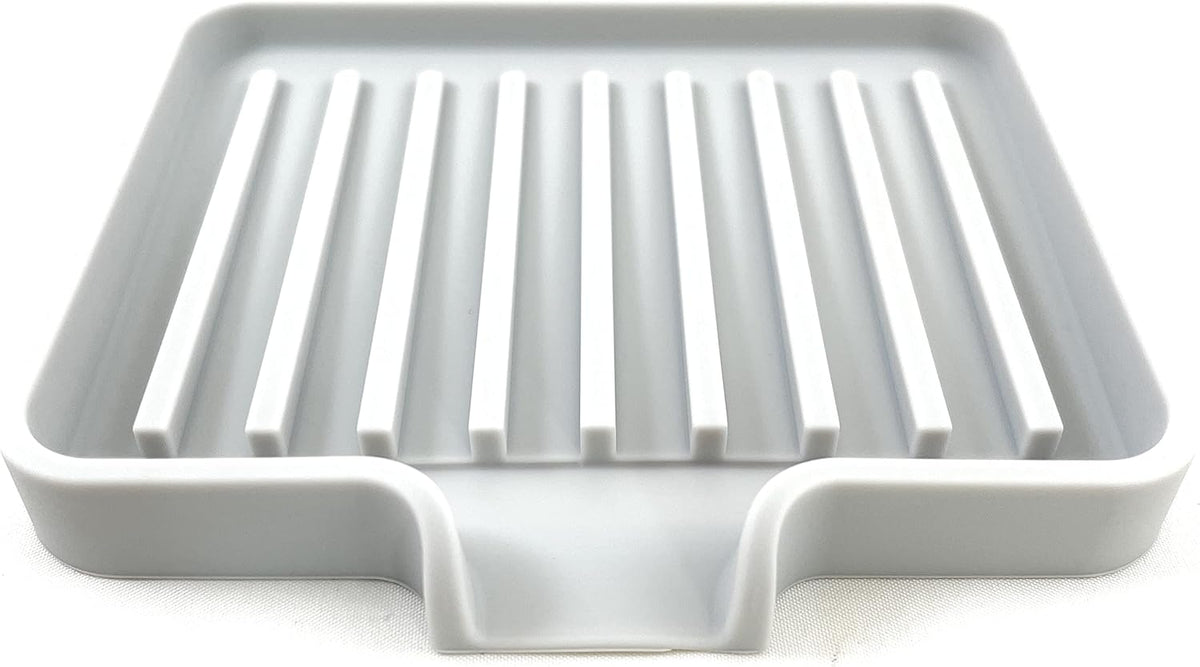 Happitasa Silicone Soap Dish Tray and Sponge Holder with Drain Chute, Pack of 2 | Bathroom and Kitchen Sink Organizer Caddy (Light Grey, 5.2"x4", 7.2 Ounces)