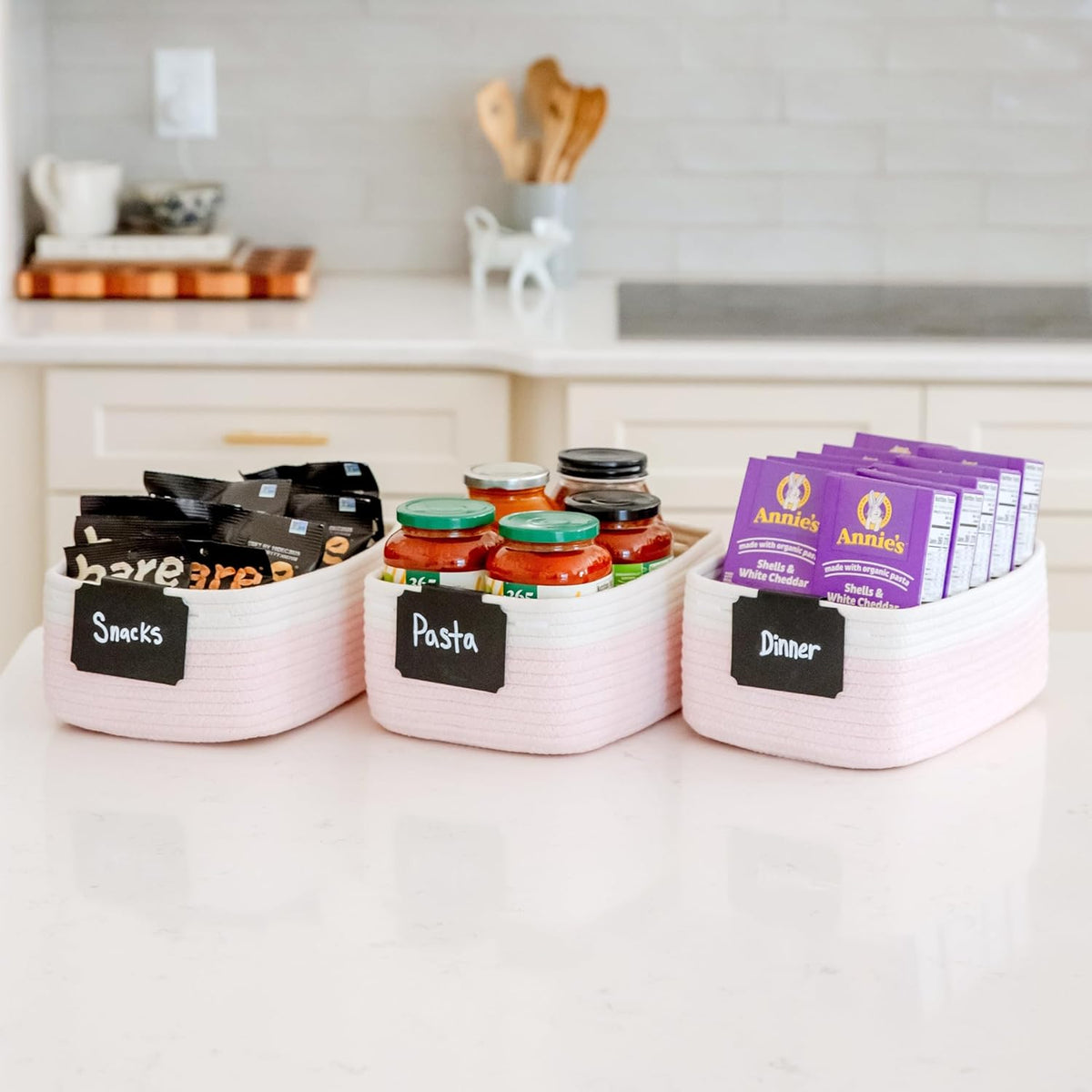 NaturalCozy 11.8"x8"x4.5” Rectangle Storage Baskets for Shelves 3 Pack | Cotton Rope Woven Small Baskets for Organizing | Small Storage Bins for Nursery, Bathroom, Closet, Shelf, Decorative, Gift