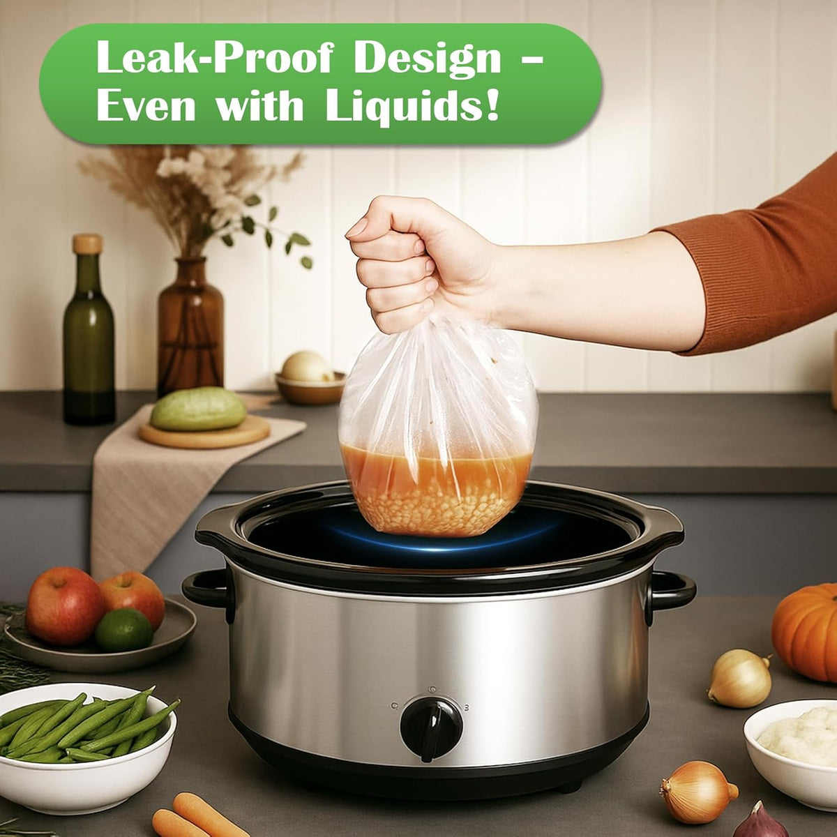 Slow Cooker Liners 3-8 Quarts Disposable Pot Liners 13"x21" Mess-Free Cooking & BPA Free Cooking Bags Suitable for Oval & Round Pots High-Temperature Resistant Liners(20 Liners)