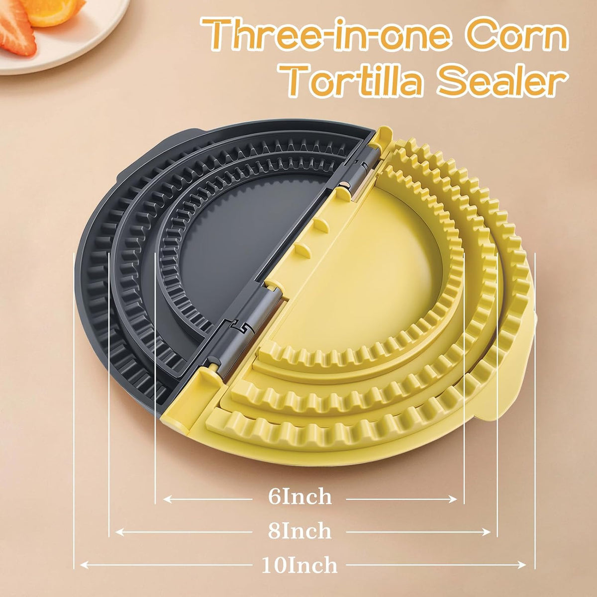 3-in-1 Tortilla Sealer, Tacos Tortilla Crimper Maker, Adjustable Size, For 6"-12" Crust, Make Sealed Quesadillas,Tacos, Burritos, Sandwich & More, BPA-Free, Dishwasher Safe, Yellow & Black