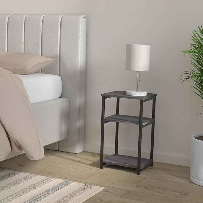 VASAGLE Side Table, Small End Table, Tall Nightstand for Living Room, Bedroom, Office, Bathroom, Misty Gray and Classic Black ULET273B68
