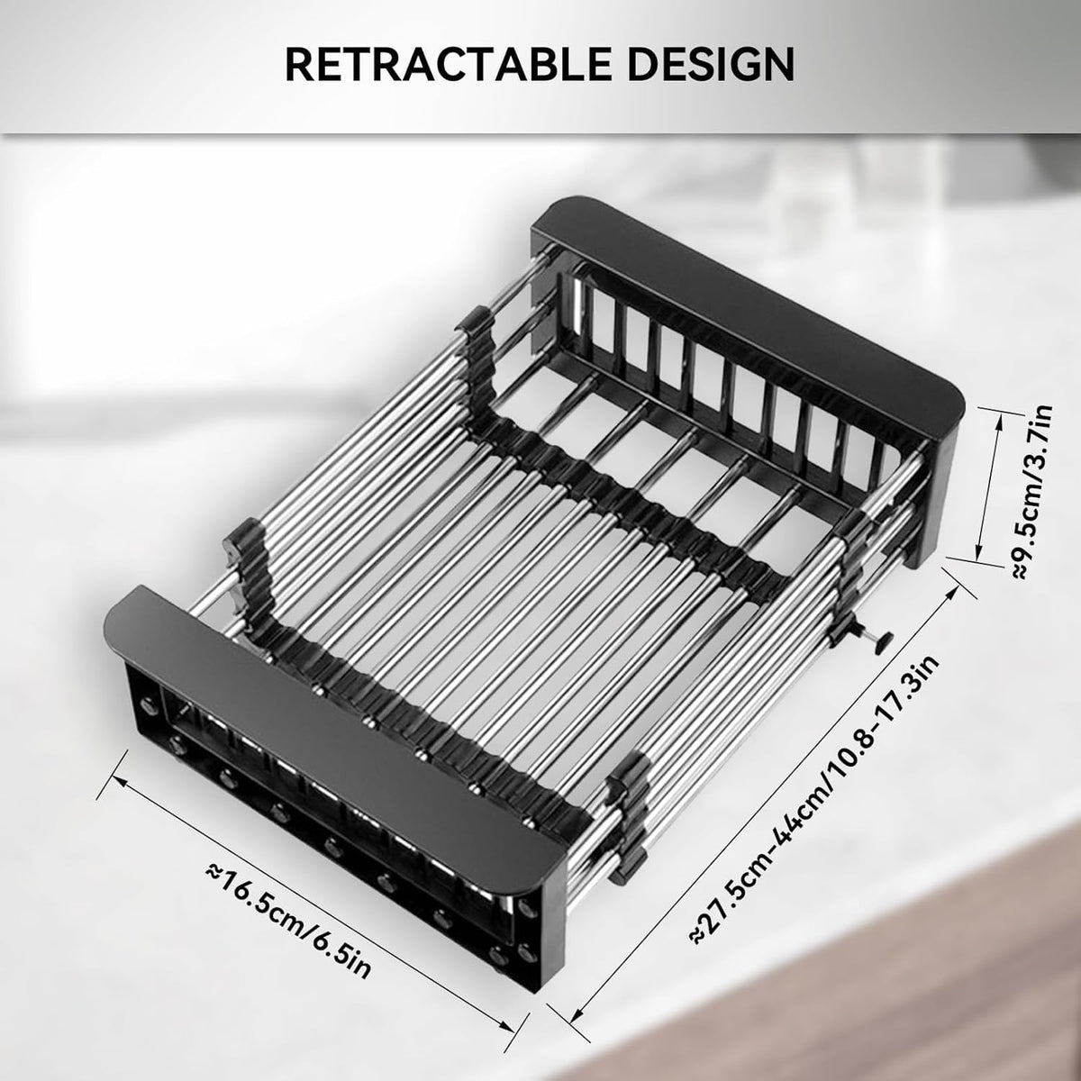 Cyrank Over The Sink Dish Drying Rack, Over The Sink Dish Drying Rack Expandable Over Sink Grill Telescopic Drain Basket Kitchen Rack Drain Basket Sink Drying Rack(S#Black)