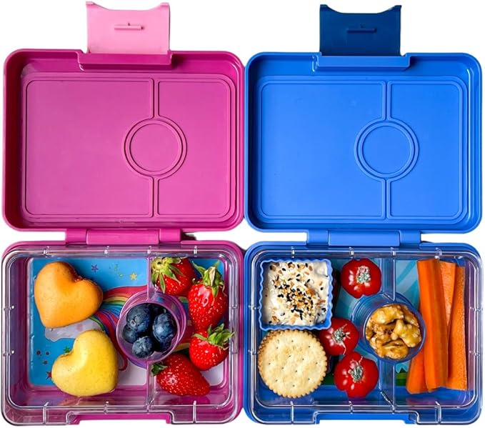 Yumbox Snack Box - 3 Compartment - Leakproof Bento Lunch Box for Kids (Surf Blue with Dinosaur Tray)