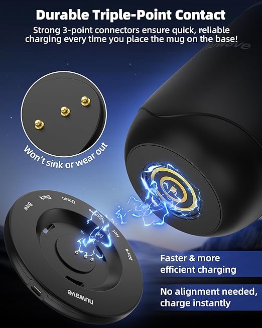 Nuwave Smart Heated Coffee Mug Rechargeable, 16oz Self Heating Temperature Control Mug with LED Display, Custom Brew Modes, Double-Wall Vacuum Insulation, 5-Hour Battery Life, Auto Shut-Off
