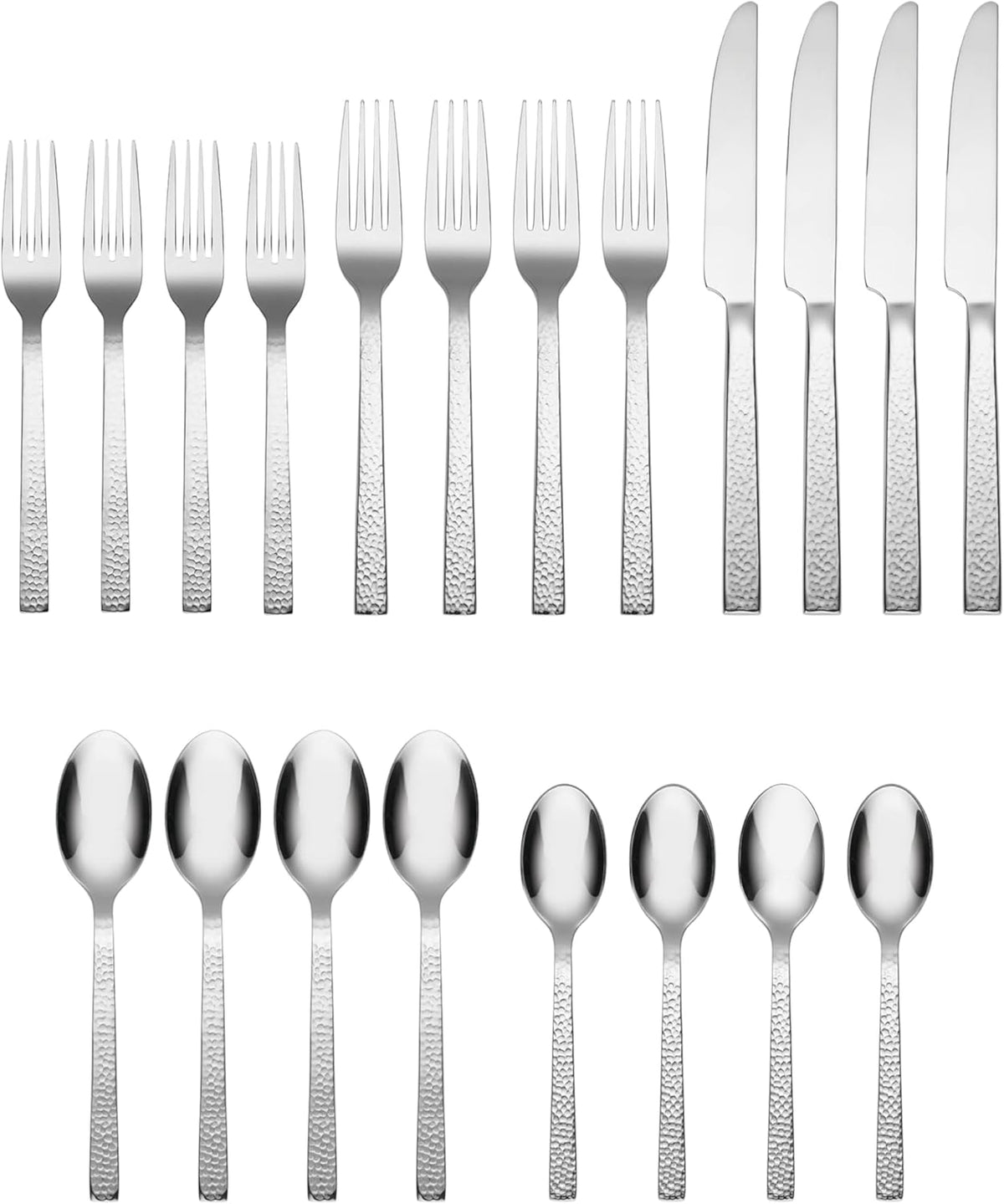 Oneida Chef's Table Hammered 20 Piece Everyday Flatware, Service for 4 18/0 Stainless Steel, Silverware Set