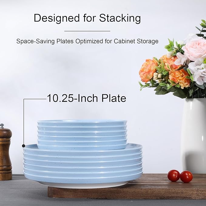 Webbylee 10.25" Melamine Dinner Plates Set of 6 - Durable Serving Dishes Perfect for Kitchen Outdoor Use, Dishwasher Safe,Scratch Resistant-Blue & Beige