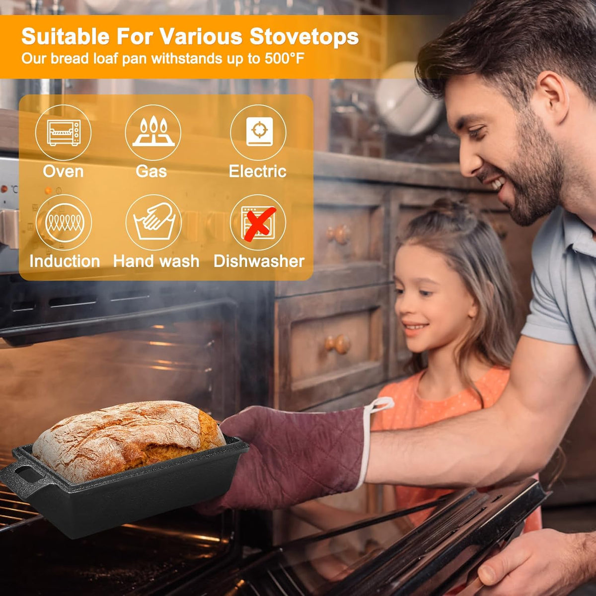 2 Piece SetCast Iron Loaf Pan,Bread Pans for Homemade Bread with Lid Homemade Sourdough and Meatloaf, Bread Oven Cast Iron Cookware