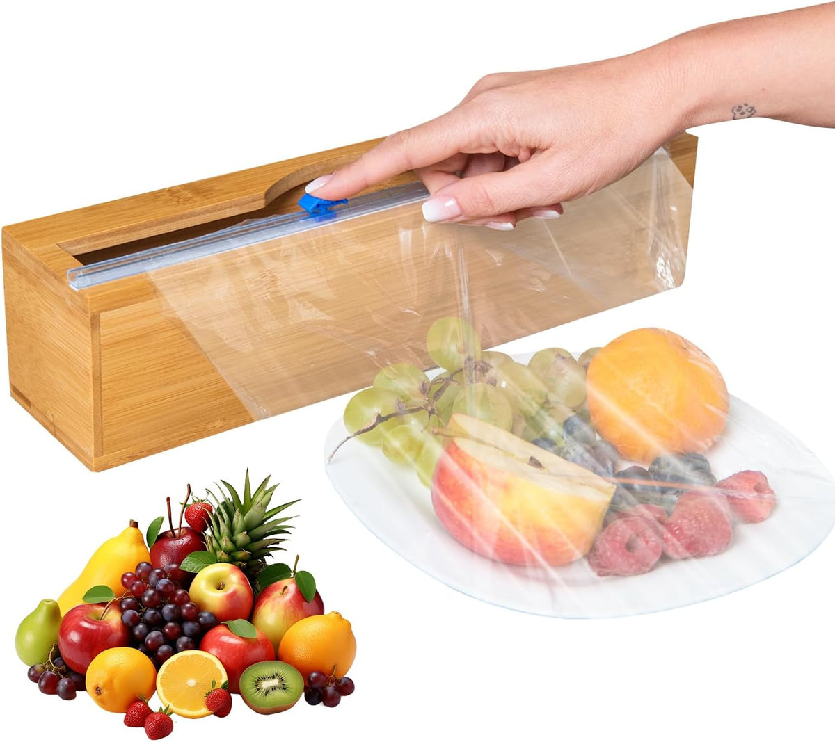 Plastic Wrap Dispenser with Cutter - Fits 12" Rolls - Cuts Aluminum Foil, Saran Wrap, Cling Wrap, Wax Paper